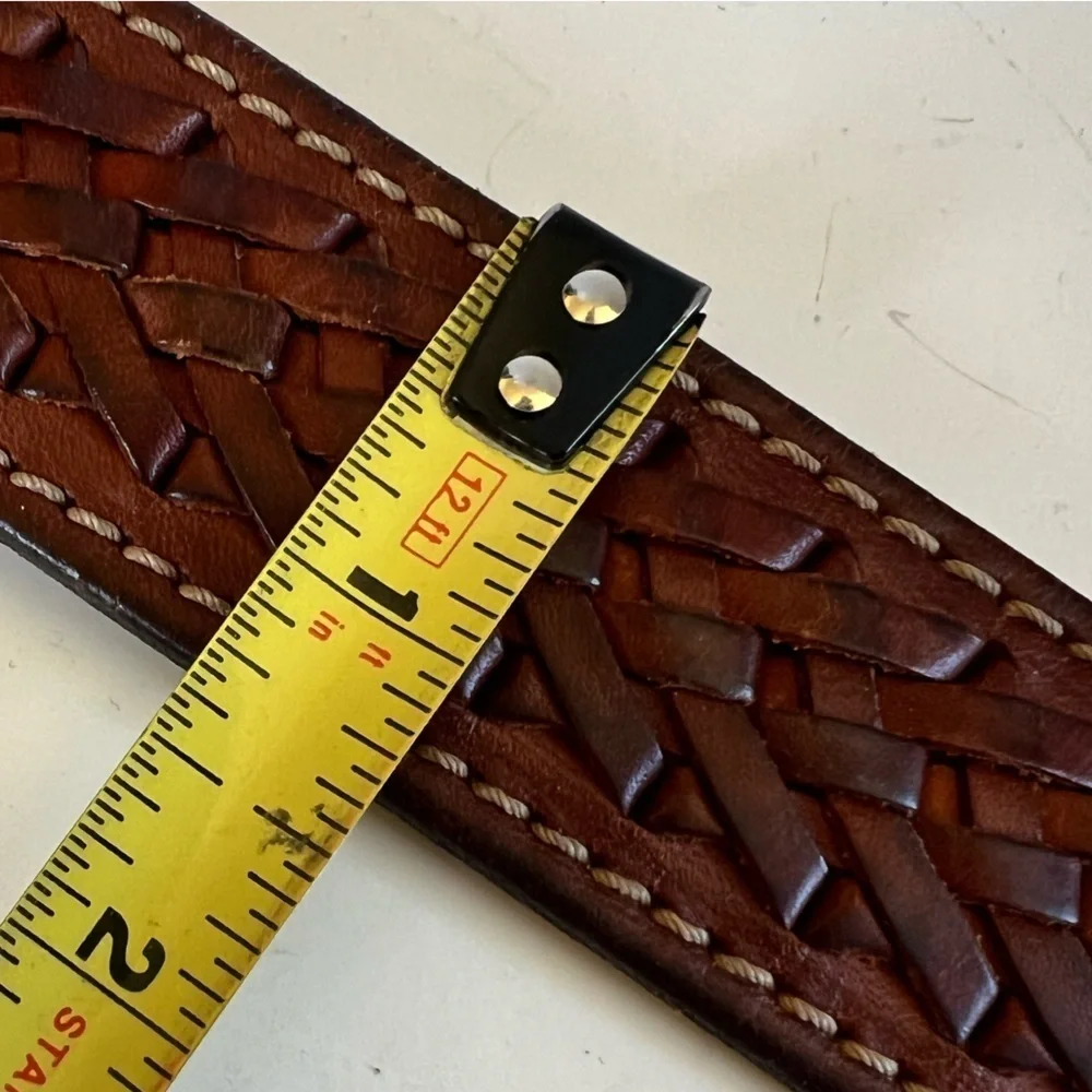 Llanero Brown Leather Weave Pattern Belt w/ Brass Buckle Casual Western Utility